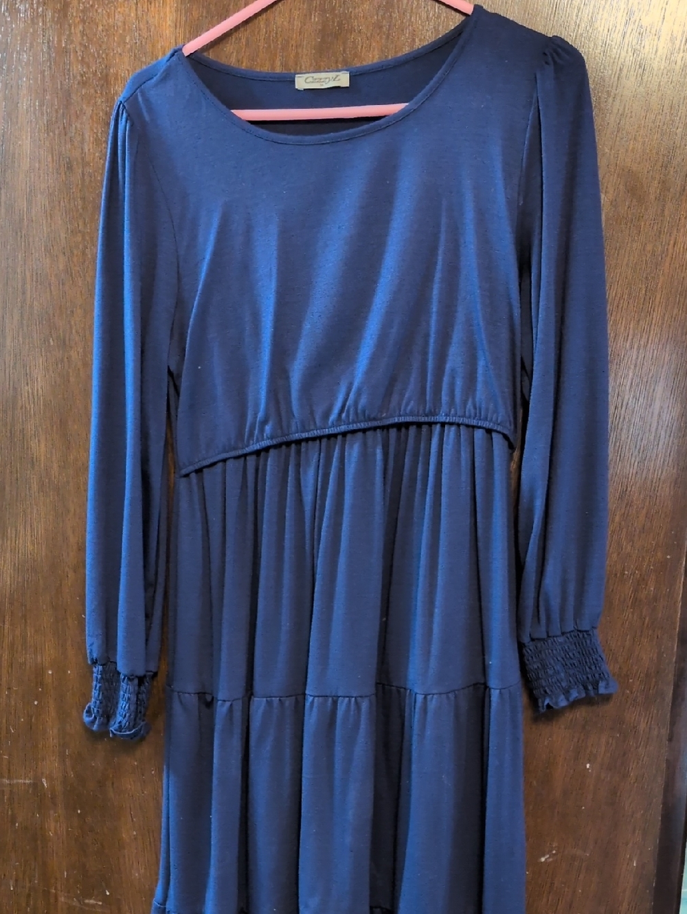 Cozy Navy Long-Sleeve Tiered Dress
